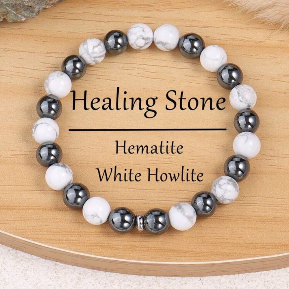 NWT Hematite and White Howlite Healing Stone Bracelet
